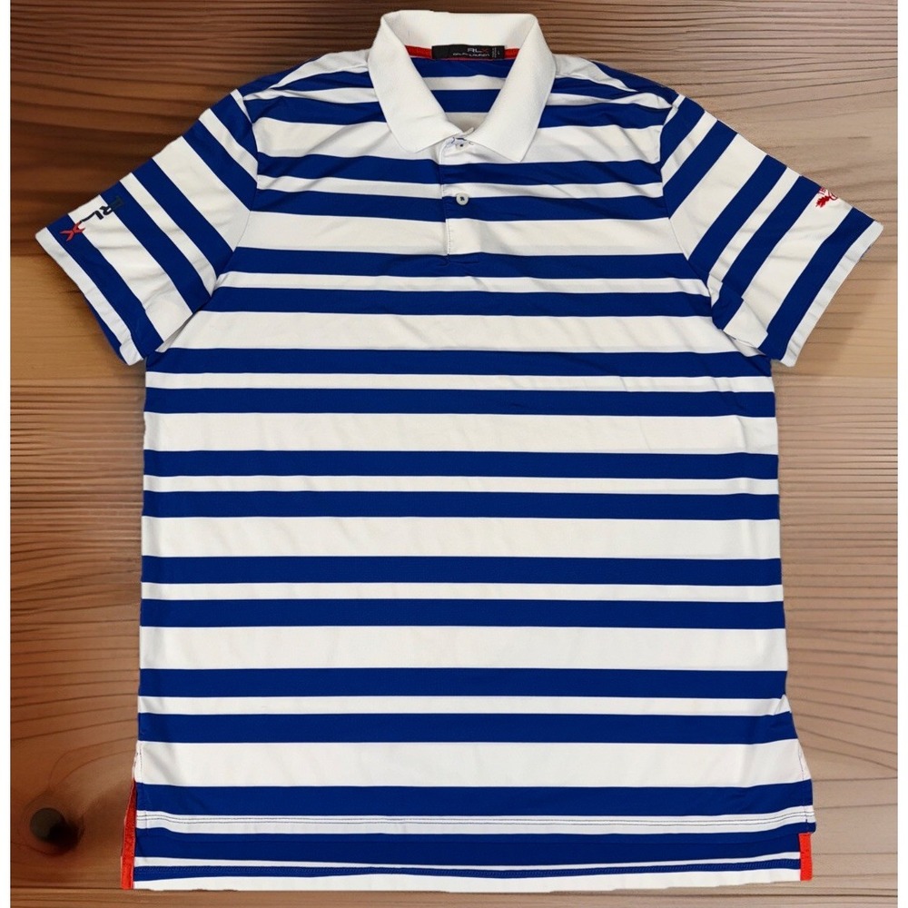 RLX Ralph‎ Lauren Polo Shirt Mens Large Stripe Golf Blue White Thousand Oaks